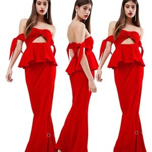 🚨ASOS Collection Womens Size 4 Havana Tie Bow Front Maxi Dress in Red